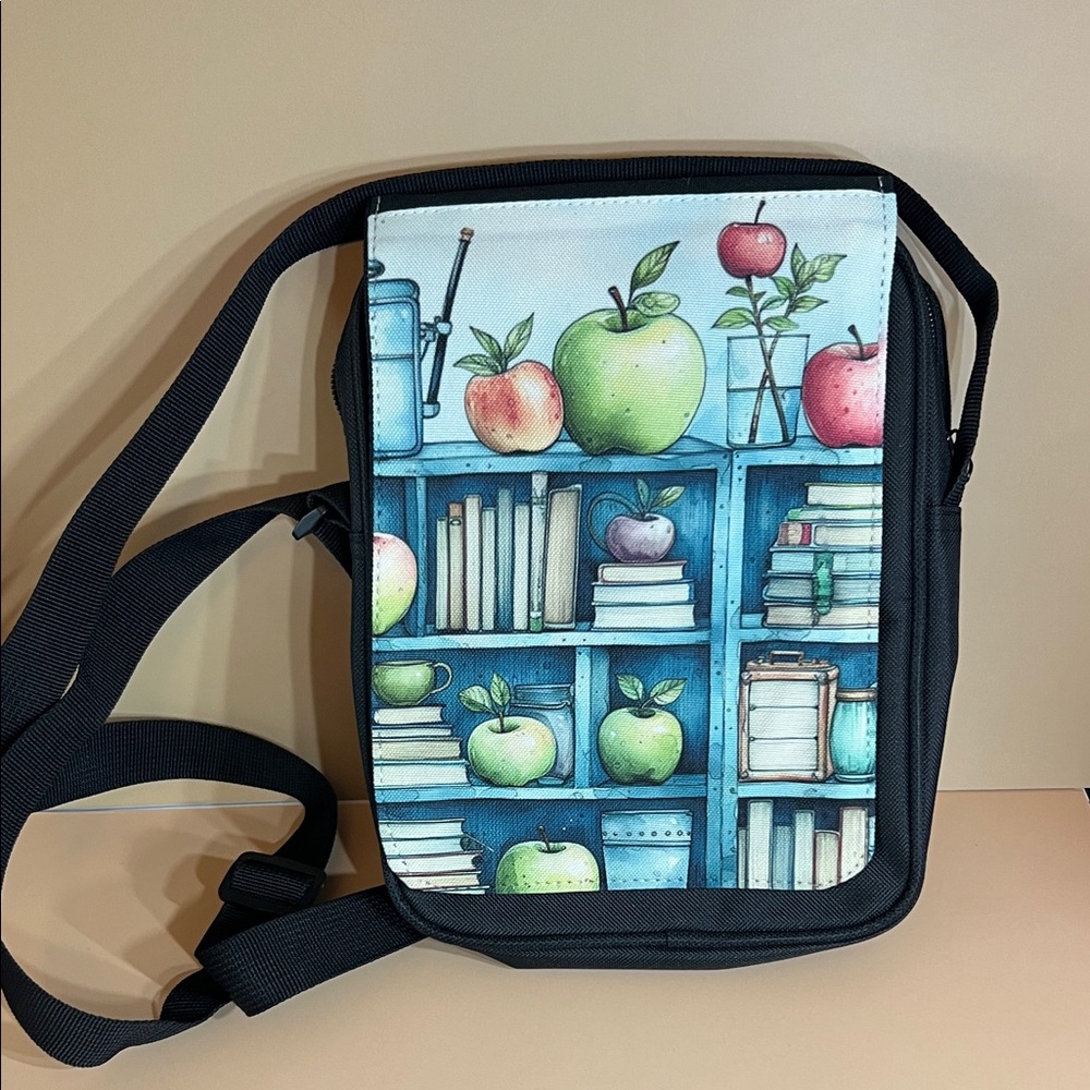 Colorful Apple and Books Crossbody Bag